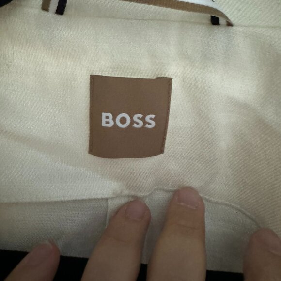 BOSS High Slit Linen Blazer Coat Cream - Picture 5 of 8
